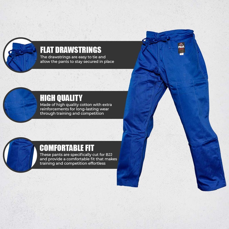 FUJI Sports Brazilian Jiu-Jitsu Gi Pants â€“ Adult BJJ Pants, Flat Drawstring, Reinforced Cotton, For Training & Competition, Blue, Size, A5 - Image 3